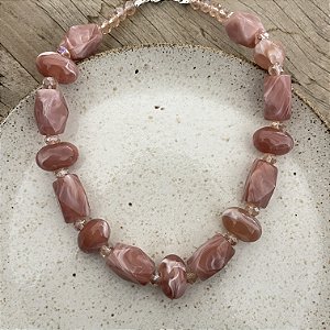 Colar Boho Pedras Grandes - Rosê