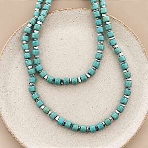 Colar Boho Turquesa com Prata - Longo