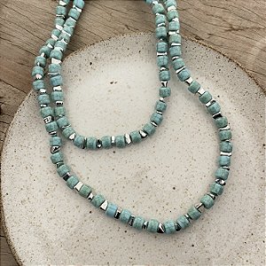 Colar Boho Turquesa com Prata - Longo