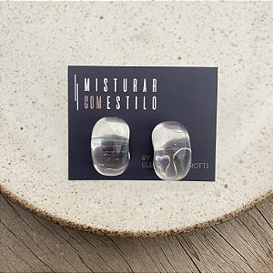 Brinco Meia Argola Puff - Cristal - Ródio