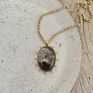 Colar Aurora Oval Longo - Mescla Café