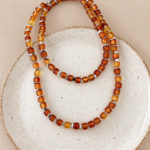 Colar Boho Âmbar com Prata - Longo