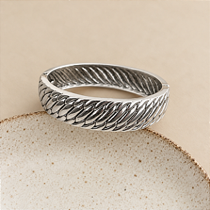 Bracelete Boho Canelado Oval - Ródio