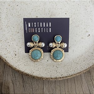 Brinco Boho com Pérola e Turquesa