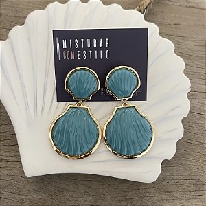Brinco Concha Duplo - Turquesa