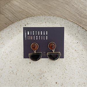 Brinco Petra Resina - Meia Lua - Fumê