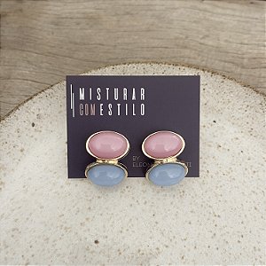 Brinco Petra Pedra Duplo - Rosa Bebê e Azul Bebê