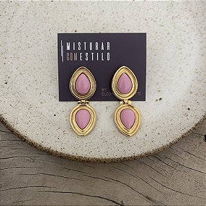 Brinco Petra Gota Duplo - Rosa Bebê