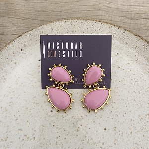 Brinco Aurora Duplo Gota - Rosa Bebê