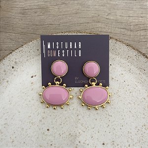 Brinco Aurora Redondo e Oval - Rosa Bebê
