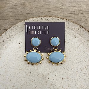 Brinco Aurora Redondo e Oval - Azul Bebê