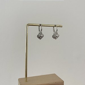 Argola Betina Corações Rendados - Ródio