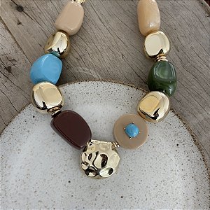 Colar Boho  Max - Marrom com Turquesa