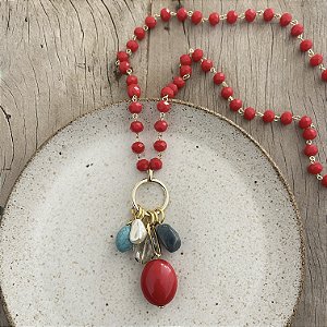 Colar Penca Cristais - Vermelho Vivo