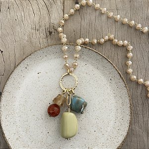 Colar Penca Cristais - Nude Pastel