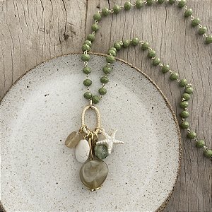 Colar Penca Cristais - Verde Oliva