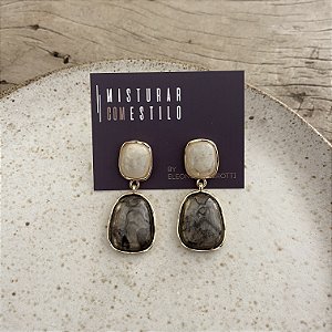 Brinco Boho Duplo - Marfim e Fumê