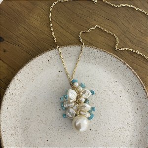 Colar Penca de Pérolas com Turquesa