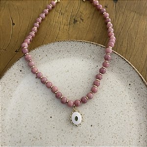 Colar Murano Pedra Ibiza - Rosa Seco - G - Pingente