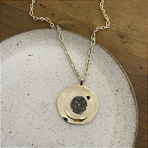 Colar Petra Redondo de Pirita - Grafite