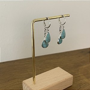 Argola Betina Petra Gotas Turquesa - Ródio