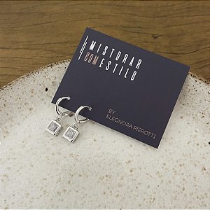 Argola Betina Cristal Quadrado - Ródio