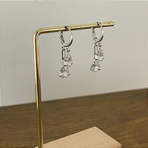 Argola Betina Duplo Cristal Gota - Ródio