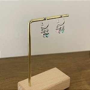 Argola Betina Trio Cristais Colors - Ródio