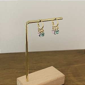 Argola Betina Trio Cristais Colors - Dourado