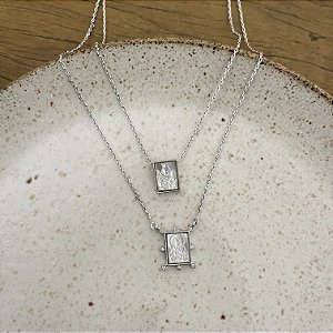 Escapulário Madrepérola Quadrado - Ródio