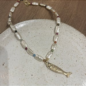 Colar Pérola Chata Peixe