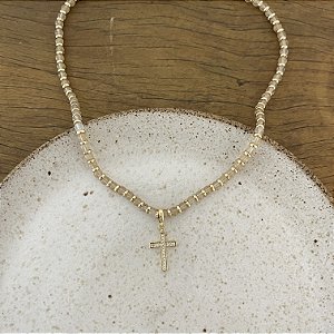 Colar Pedra Natural - Cruz - Rutilado