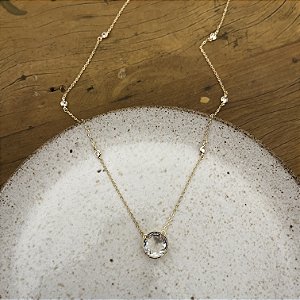 Colar Cristal Redondo - Dourado