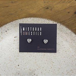 Brinco Coração de Zircônia - Ródio