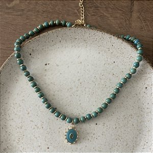 Colar Pedras Naturais Ibiza - Verde Rajado - G - Pingente