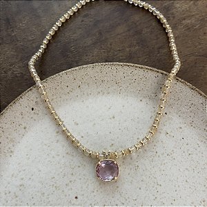 Colar Pedras Naturais Ibiza Retangular - Lavanda