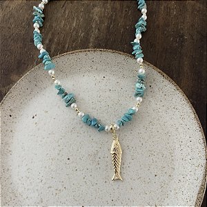 Colar Peixe Pedras Turquesa