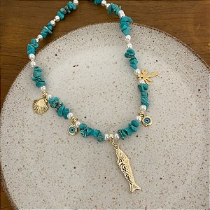 Colar Peixe Pedras Turquesa
