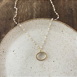 Colar Pérolas e Esferas Com Pingente - Dourado