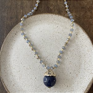 Colar Bolão Cristais e Canutilhos - Azul