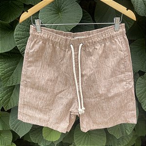 Short - Linho Marrom Rajado