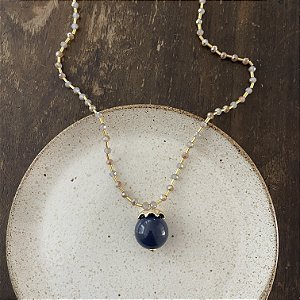 Colar Bolão Cristais e Canutilhos 5 mm - Marinho