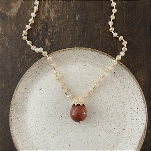 Colar Bolão Cristais e Canutilhos 7 mm - Terracota