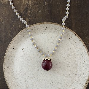 Colar Bolão Cristais e Canutilhos 7 mm - Magenta