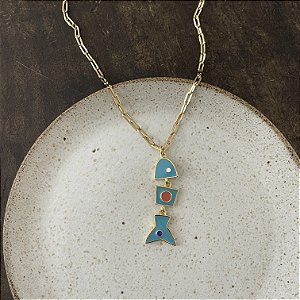 Colar Peixe Esmaltado - Dourado
