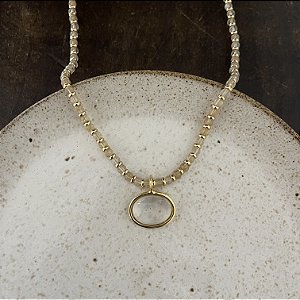 Colar Pedras Naturais Com Pingente Oval - Rutilado / Transparente