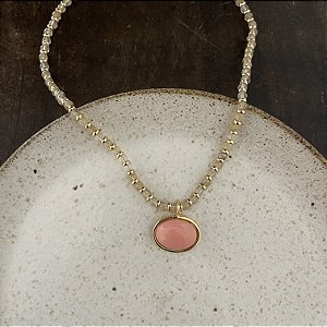 Colar Pedras Naturais Com Pingente Oval - Rutilado / Salmão