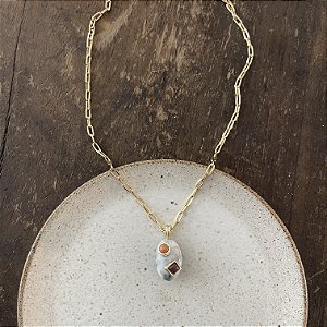 Colar Corrente Cartier Pingente Orla - Branco Mescla