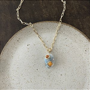 Colar Corrente Cartier Pingente Orla - Branco Mescla