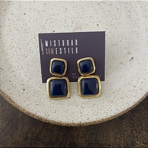 Brinco Orla Pedra Quadrada - Marinho